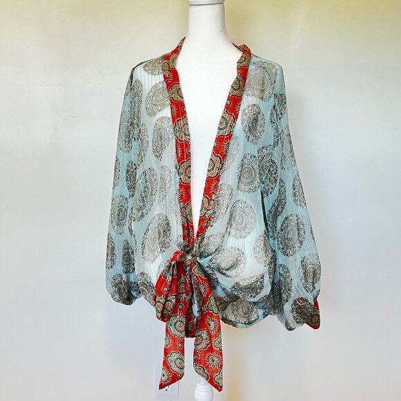FREE PEOPLE Kantha Shimmer Tie Front Kimono, Size OS - Picture 3 of 10